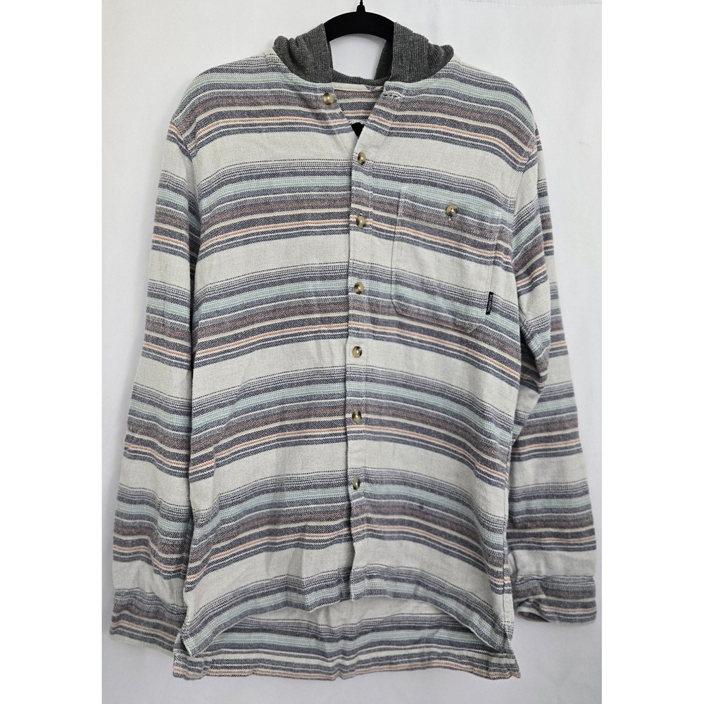 Billabong Mens S Baja Flannel Hooded‎ Shirt Jacket Core Fit Stretch Striped